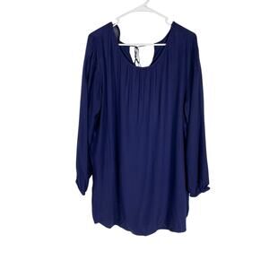 Women's Old Navy Blue Split Neck Long Sleeve Floral Tunic Shirt Size XXL